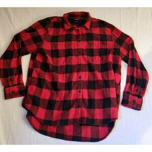 Madewell Shirt Women's Size M Red Black Flannel Oversized  Buffslo Plaid Button